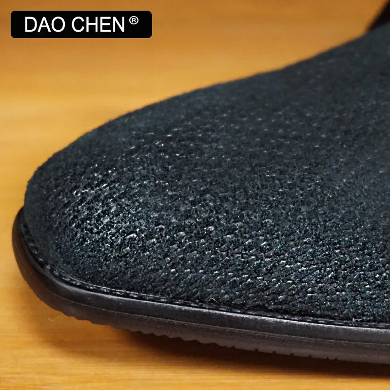 Docker Loafers SUEDE BLACK TASSEL SHOES SLIP ON MENS DRESS SHOES