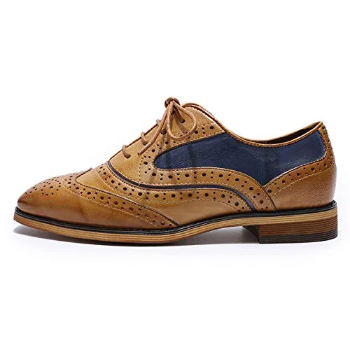 Dress Shoes Oxfords MIKCON Womens Leather Oxfords Stylish Perforated Wingtips Brogues Flats lace-up Oxfords Shoes for Women Ladies Girls