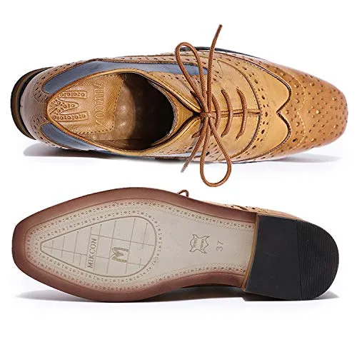 Bethesda Oxfords MIKCON Womens Leather Oxfords Stylish Perforated Wingtips Brogues Flats lace-up Oxfords Shoes for Women Ladies Girls