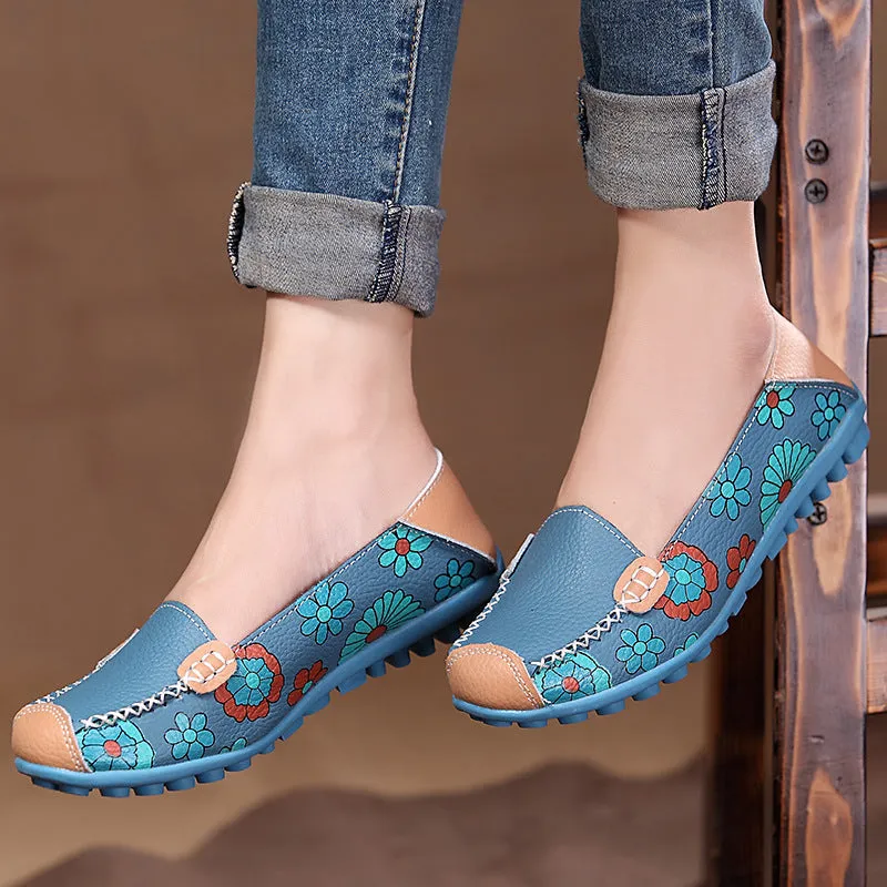 Summer Flower Mother Flats Shoes New Fashion Solid Ladies Flats Round Toe Comforable Loafers Casual Women Shoes LDT913 Penny Loafers Coin