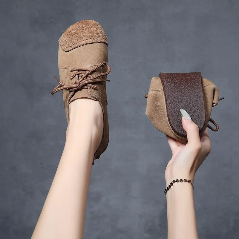 Mori Girl Style Handmade Soft Leather Lace Up Flats Barefoot Shoes in Camel/Coffee Oxfords With Skirts