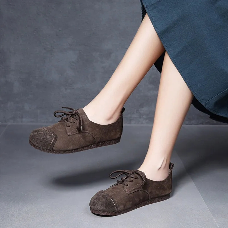 Mori Girl Style Handmade Soft Leather Lace Up Flats Barefoot Shoes in Camel/Coffee Volta Oxford Ms