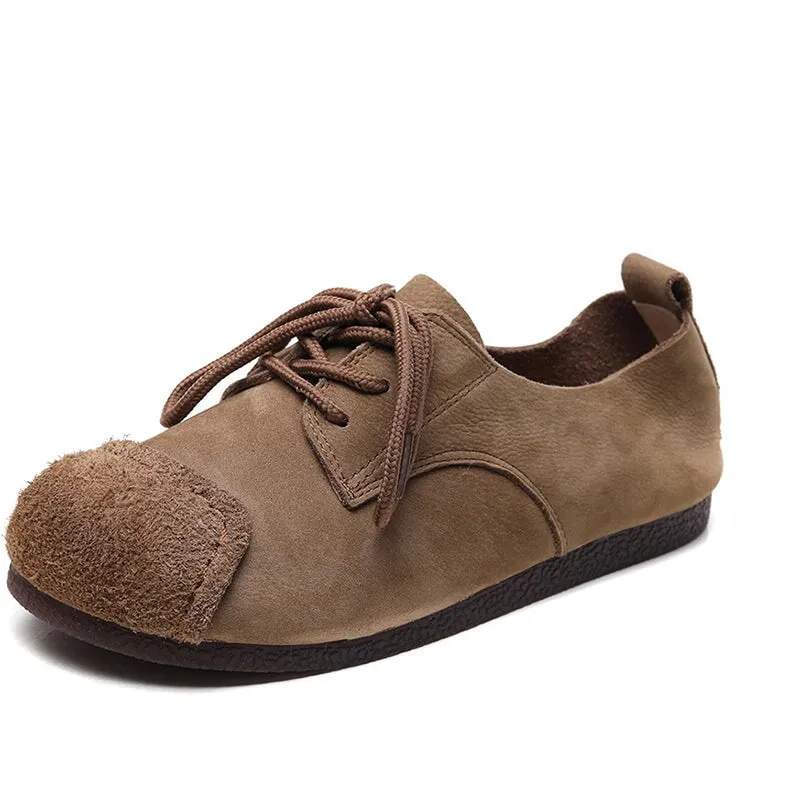And Brown Oxfords Mori Girl Style Handmade Soft Leather Lace Up Flats Barefoot Shoes in Camel/Coffee