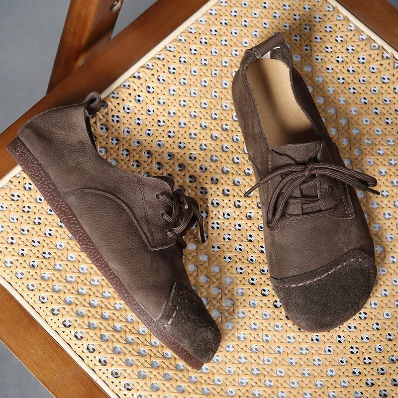 Emma Oxfords Mori Girl Style Handmade Soft Leather Lace Up Flats Barefoot Shoes in Camel/Coffee