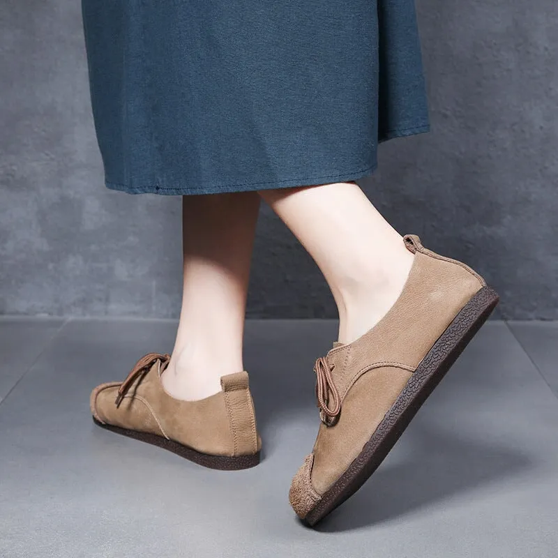 Mori Girl Style Handmade Soft Leather Lace Up Flats Barefoot Shoes in Camel/Coffee Miz Mooz Oxfords