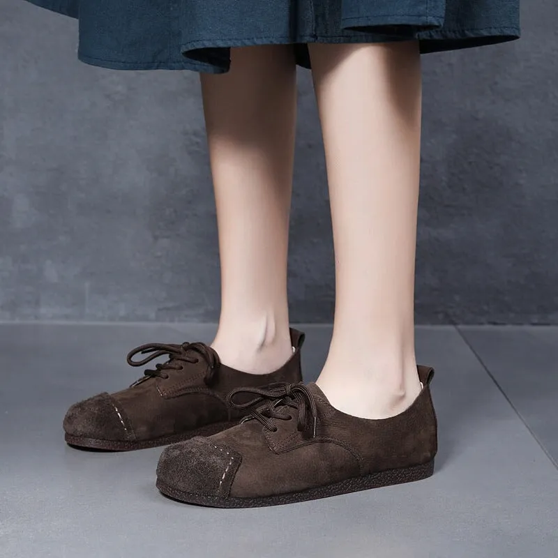 Keen Oxford Mori Girl Style Handmade Soft Leather Lace Up Flats Barefoot Shoes in Camel/Coffee