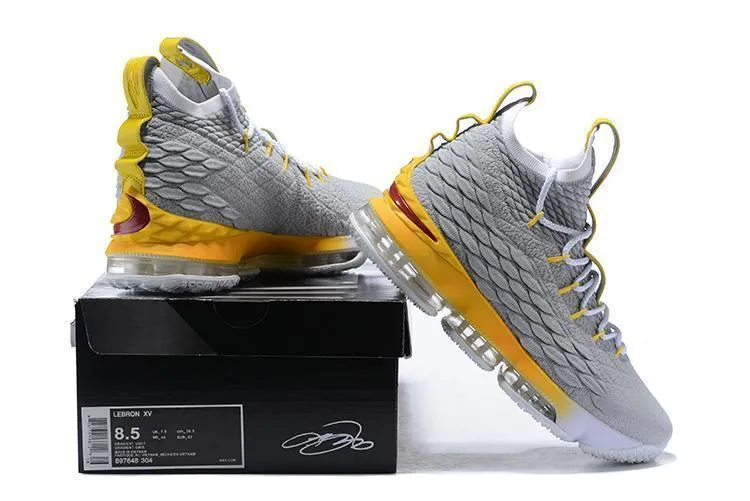 Asics Shoes Made In Nike Lebron XV 15 Grey Gold Yellow Men Shoes Sale Size US7,8,8.5,9,10,11,12