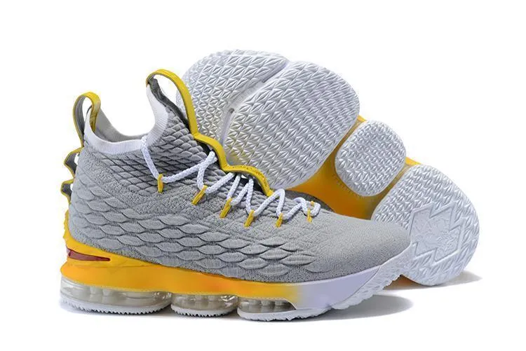 Asics Shoes For Shin Splints Nike Lebron XV 15 Grey Gold Yellow Men Shoes Sale Size US7,8,8.5,9,10,11,12