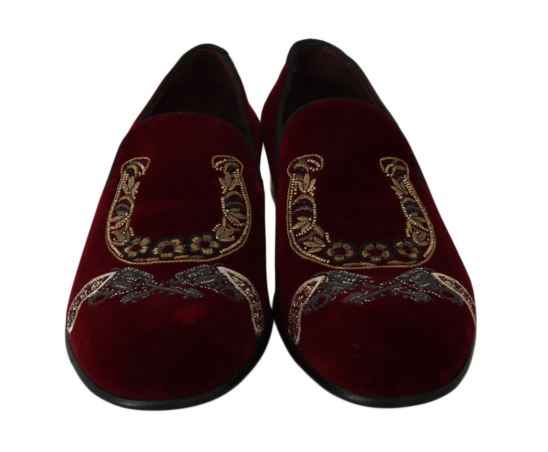Dolce & Gabbana Bordeaux Velvet Loafers Gun Horseshoe Shoes Insole Loafers