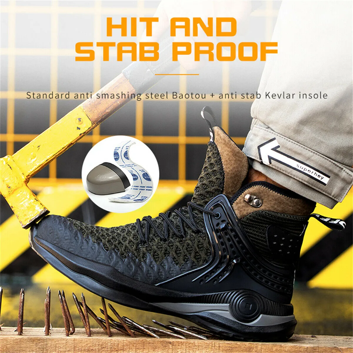 Working At Boot Camp Ankle High Safety Shoes for Men Steel Toe Anti-Pierce Reflective Industrial Shoe