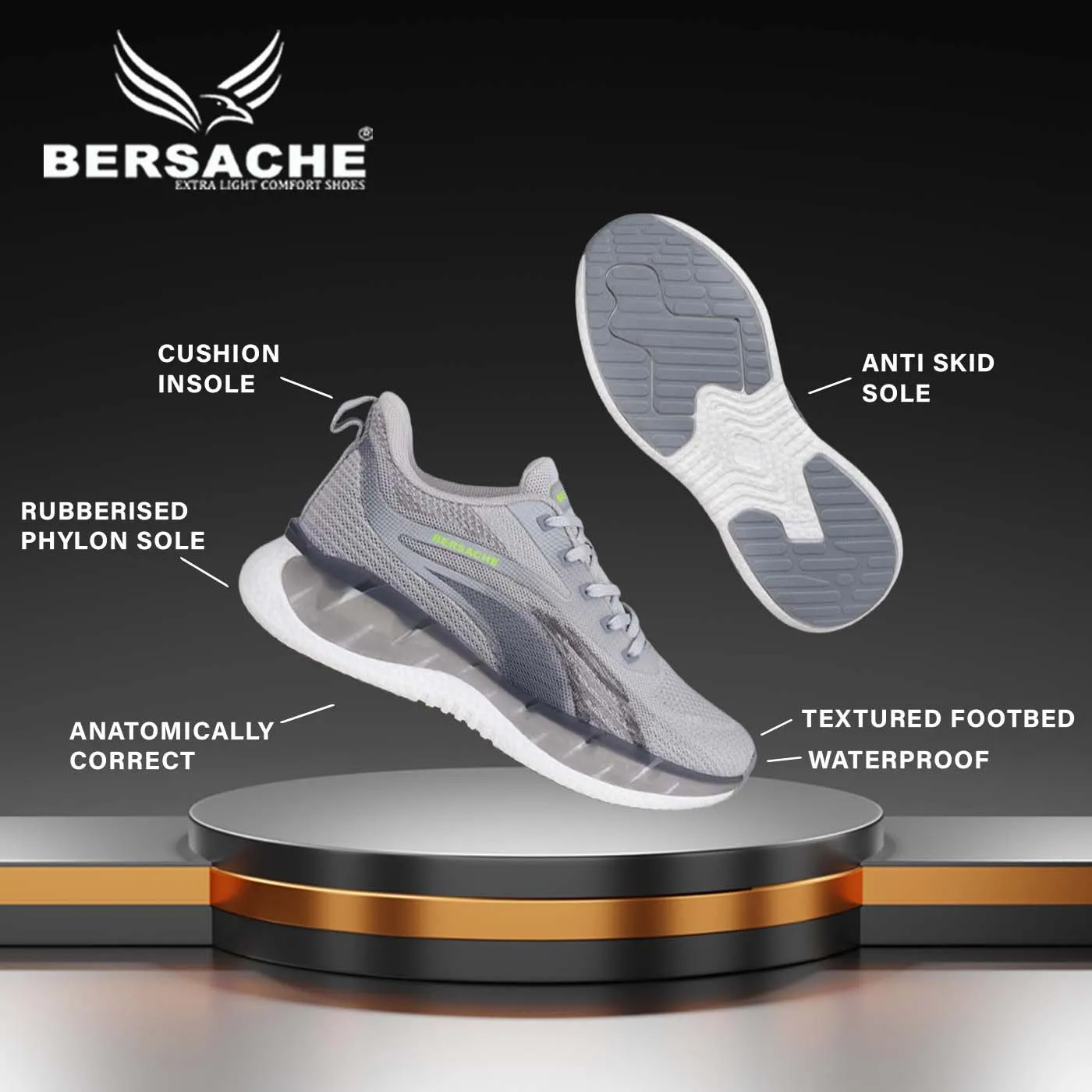 Bersache Premium Sports ,Gym, Trending Stylish Running Shoes For Men (9150-Grey) Freudian Slippers