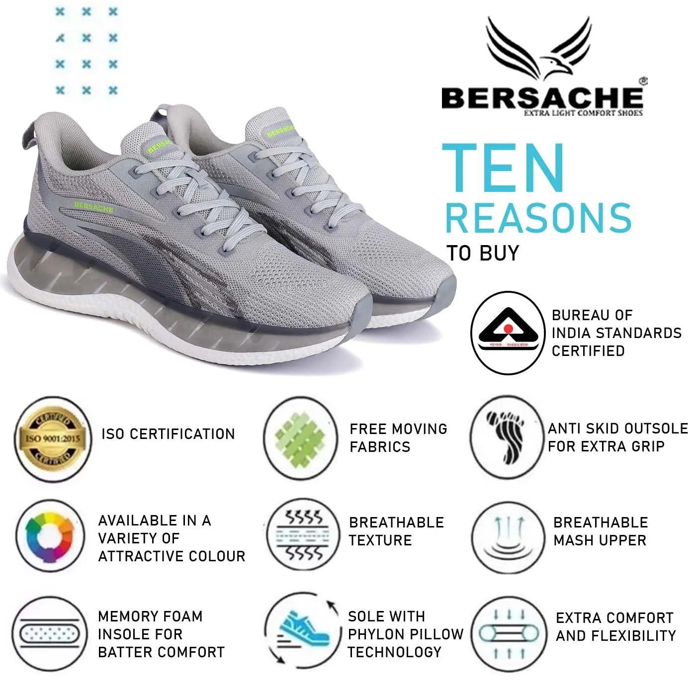 Slippers With Memory Foam Bersache Premium Sports ,Gym, Trending Stylish Running Shoes For Men (9150-Grey)