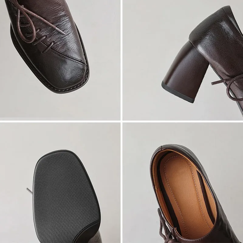 Oxford Steel Toe Slouchy Style Sheepskin Square Toe Oxford Tie Shoes For Women in Black/Coffee