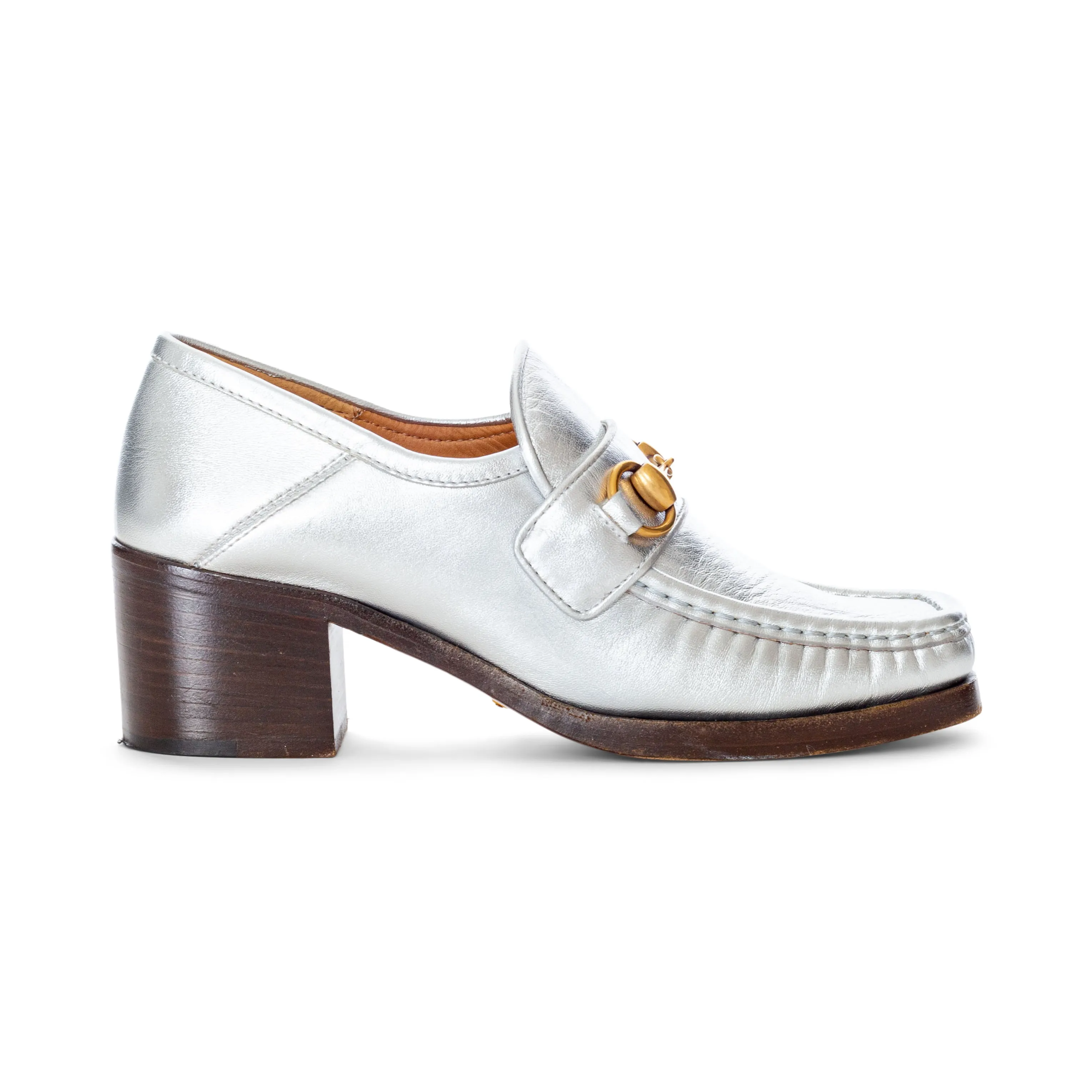 55mm Vegas Silver Leather Horsebit Loafers 35.5 Alligator Loafers