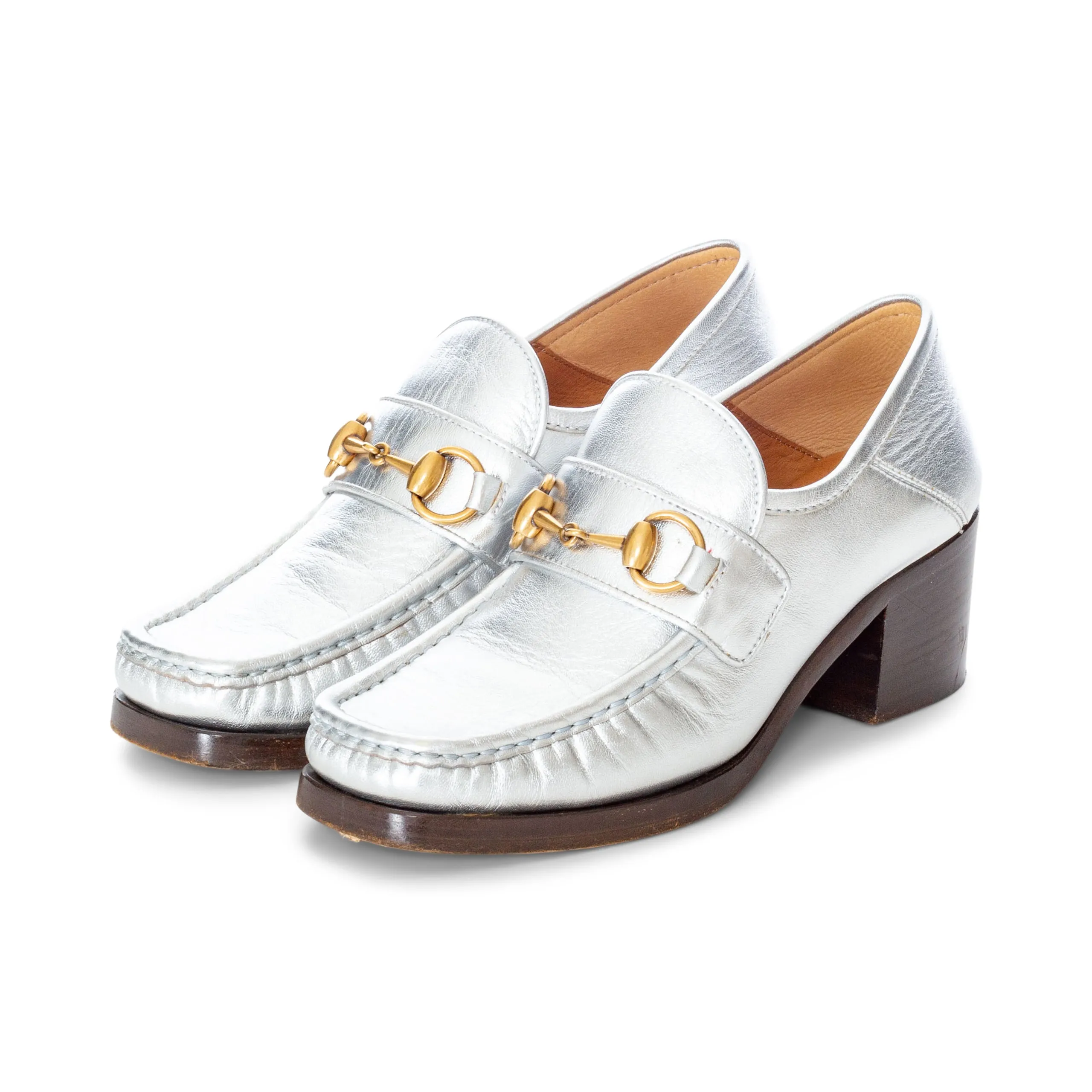 Flattered Bonbon Loafers 55mm Vegas Silver Leather Horsebit Loafers 35.5