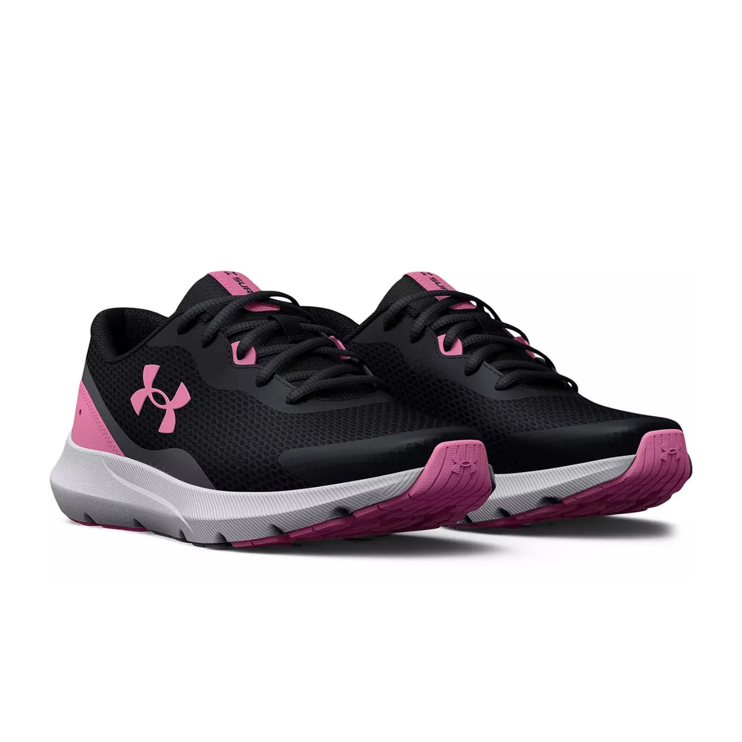 Midfoot Strike Running Shoes Under Armour GS Surge 3 3025013 Running Shoes Girls (Black/Flamingo)
