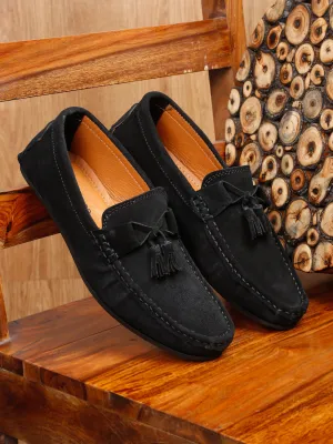 Skinny Jeans Loafers Teakwood Leather Men Solid Round-Toe Black Loafer
