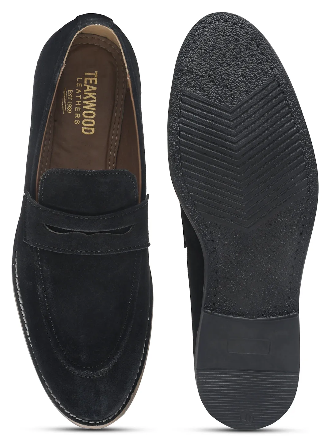 Gg Loafers Teakwood Leather Men Solid Round-Toe Black Loafers