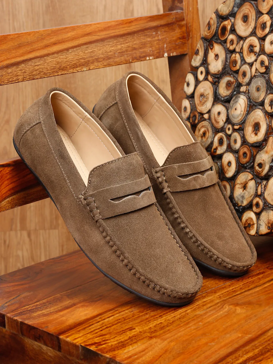 Croc Loafers Teakwood Leather Men Solid Round-Toe Olive Loafer