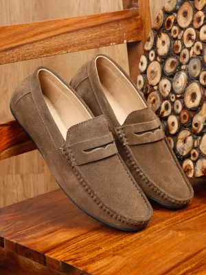 Loafers Online Teakwood Leather Men Solid Round-Toe Olive Loafer