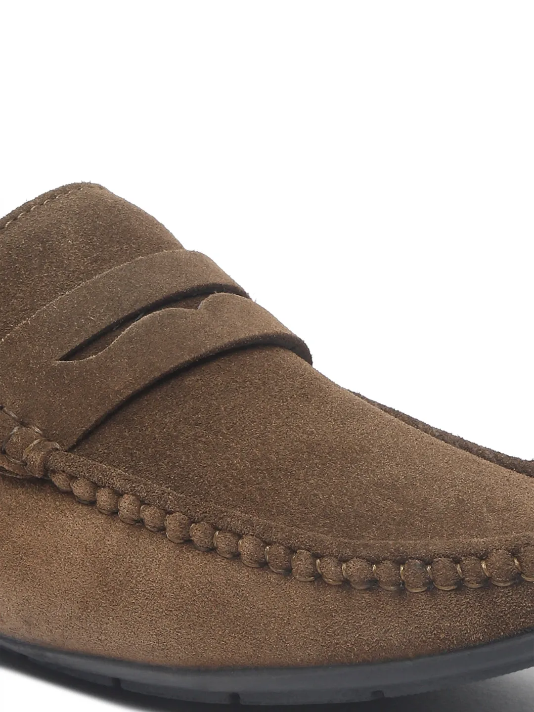 Best Bit Loafers Teakwood Leather Men Solid Round-Toe Olive Loafer