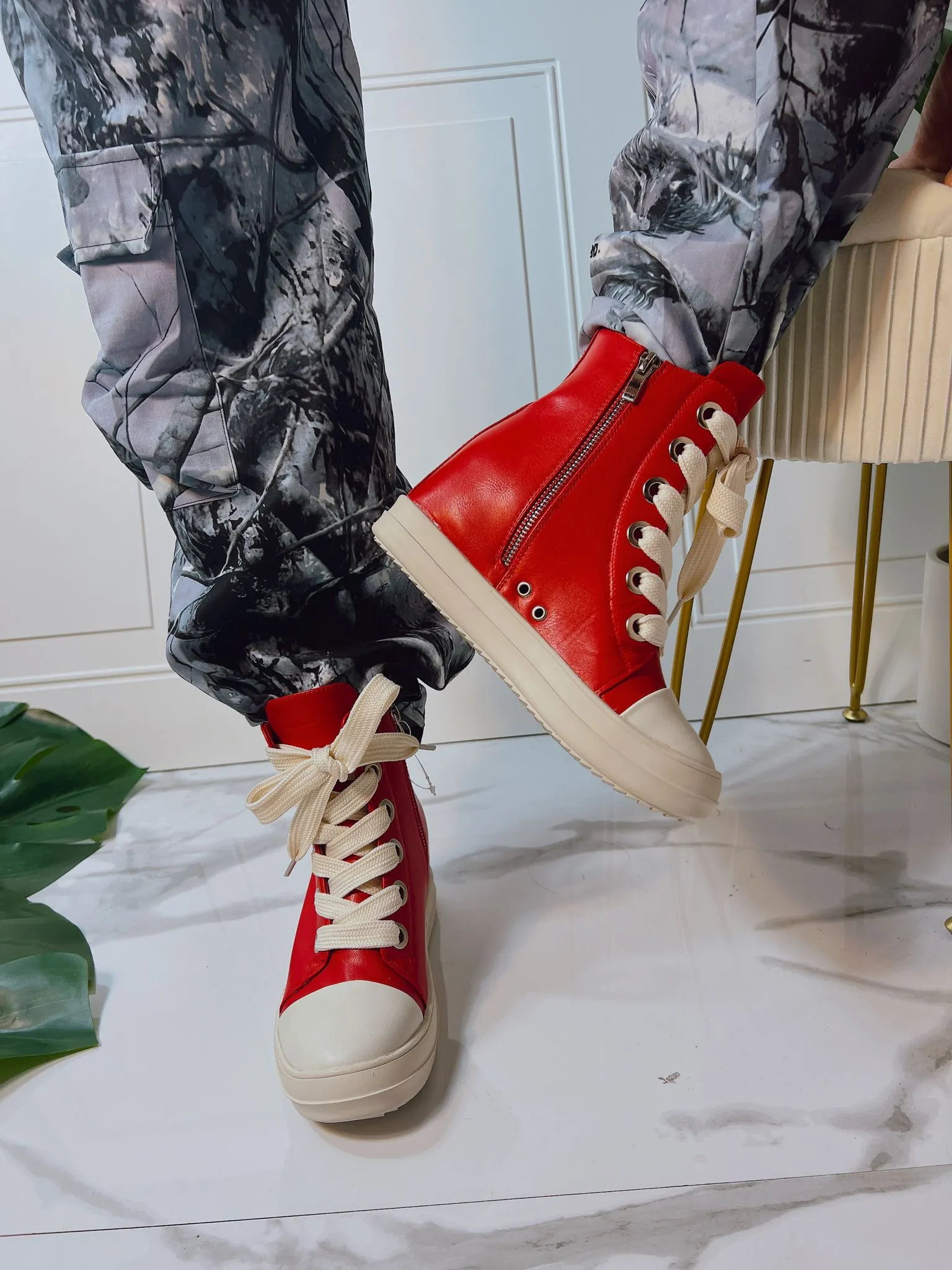 JIMMY-1 HIDDEN WEDGE LACE UP SNEAKER - RED Shoe Inserts Sneakers