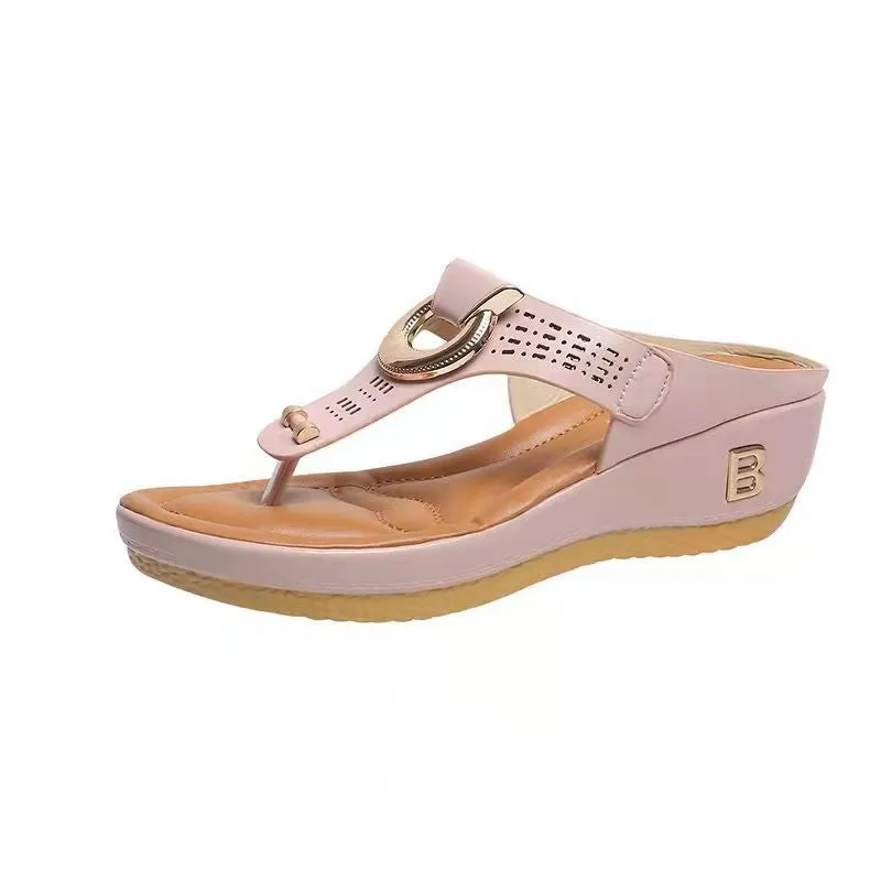 Thong Sandals Women High Heel Wedges Shoes Flip Flops Metal Decorative Slides Slippers Orthopedic Flip Flops Wide Width