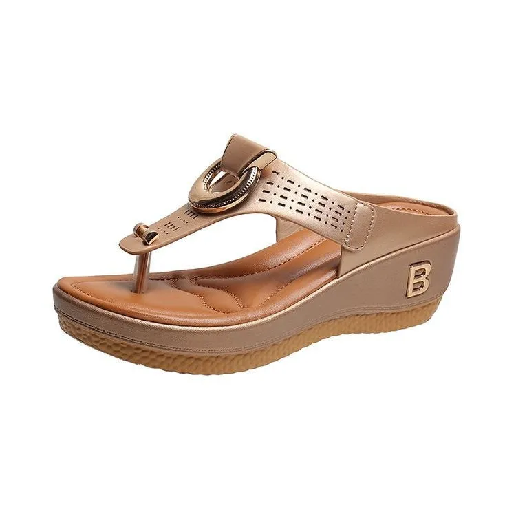 Thong Sandals Women High Heel Wedges Shoes Flip Flops Metal Decorative Slides Slippers Flip Flops Hurt Top Of Foot