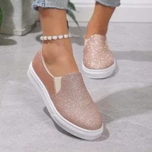 Sanuk Slip On Loafers Round Toe Flat Shoes With Sequined Loafers Walking Shoes Women