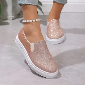 Mary Janes Loafers Round Toe Flat Shoes With Sequined Loafers Walking Shoes Women