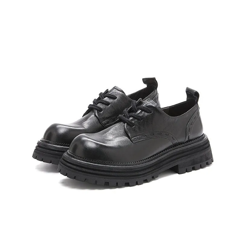 Horse Leather Chunky Oxfords for Women in Brown/Black Dress Oxford Shoes
