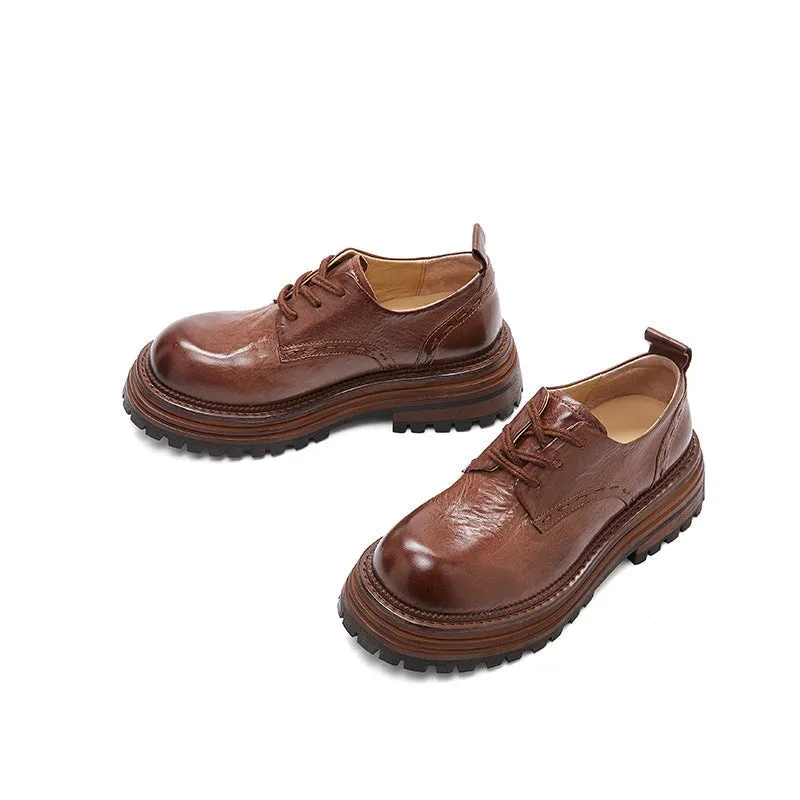 Horse Leather Chunky Oxfords for Women in Brown/Black Oxfords & Loafers