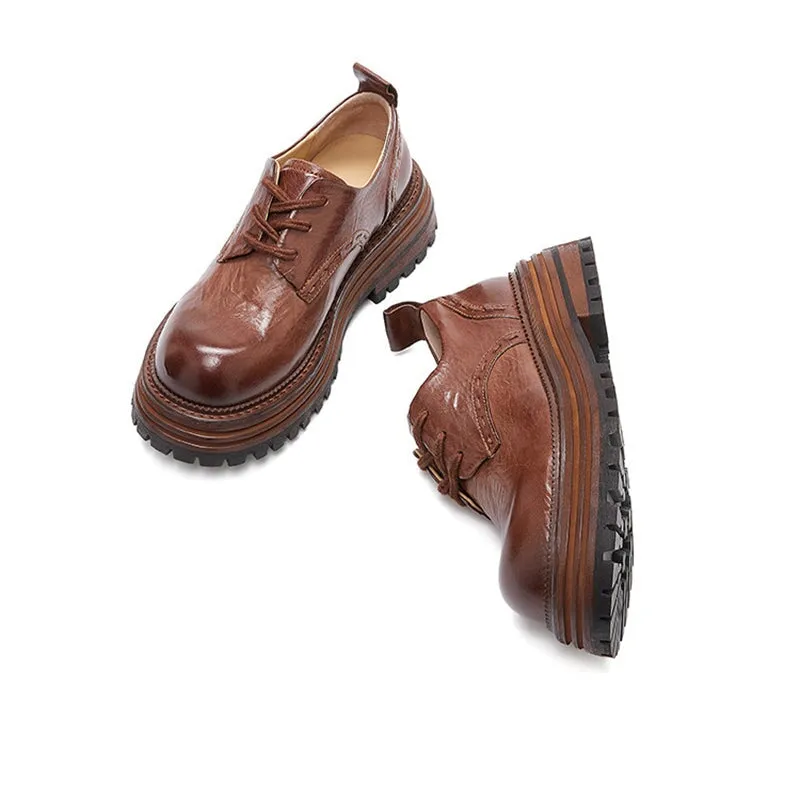 Horse Leather Chunky Oxfords for Women in Brown/Black Harrison Wingtip Oxfords