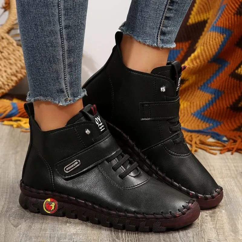 Yacht Loafers Sneakers Women Shoes Platform Loafers Lace Up Leather Flat Slip On New Spring Casual Mom Shoes Hand Stitched Winter Bare Boots