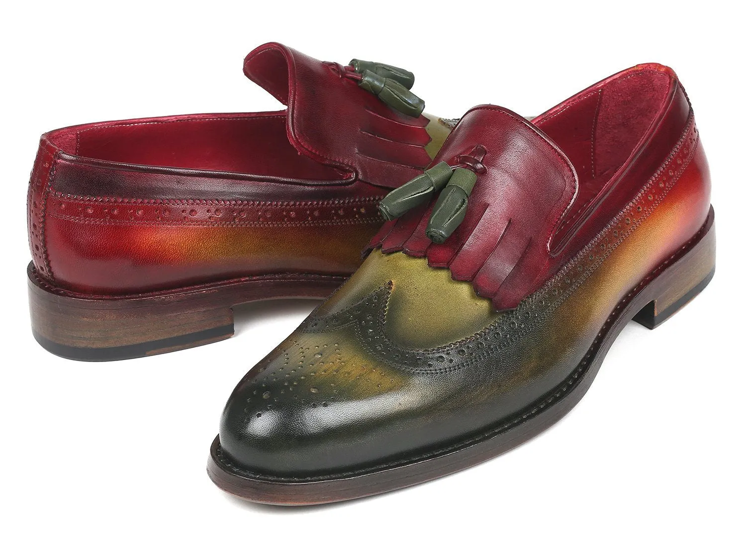 Paul Parkman Kiltie Tassel Loafer Green & Bordeaux (ID#KT39RD) Loafers With Wide Toe Box