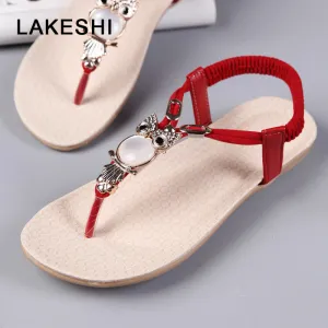 Traditional Chinese Flip Flops Women Sandals Summer Women Flat Sandals Bohemian Owl Sandals Flip Flops Women Shoes Slip on Beach Sandals Women