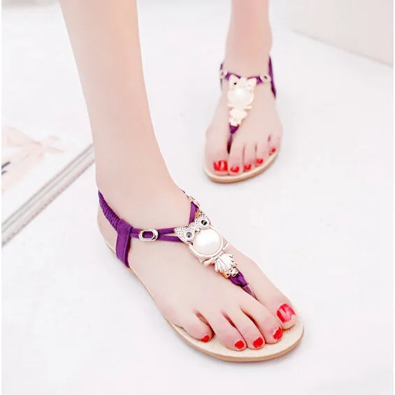 Women Sandals Summer Women Flat Sandals Bohemian Owl Sandals Flip Flops Women Shoes Slip on Beach Sandals Women Best Flip Flops For Bad Feet