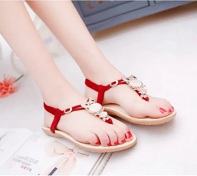 Women Sandals Summer Women Flat Sandals Bohemian Owl Sandals Flip Flops Women Shoes Slip on Beach Sandals Women Flip Flops High Heels