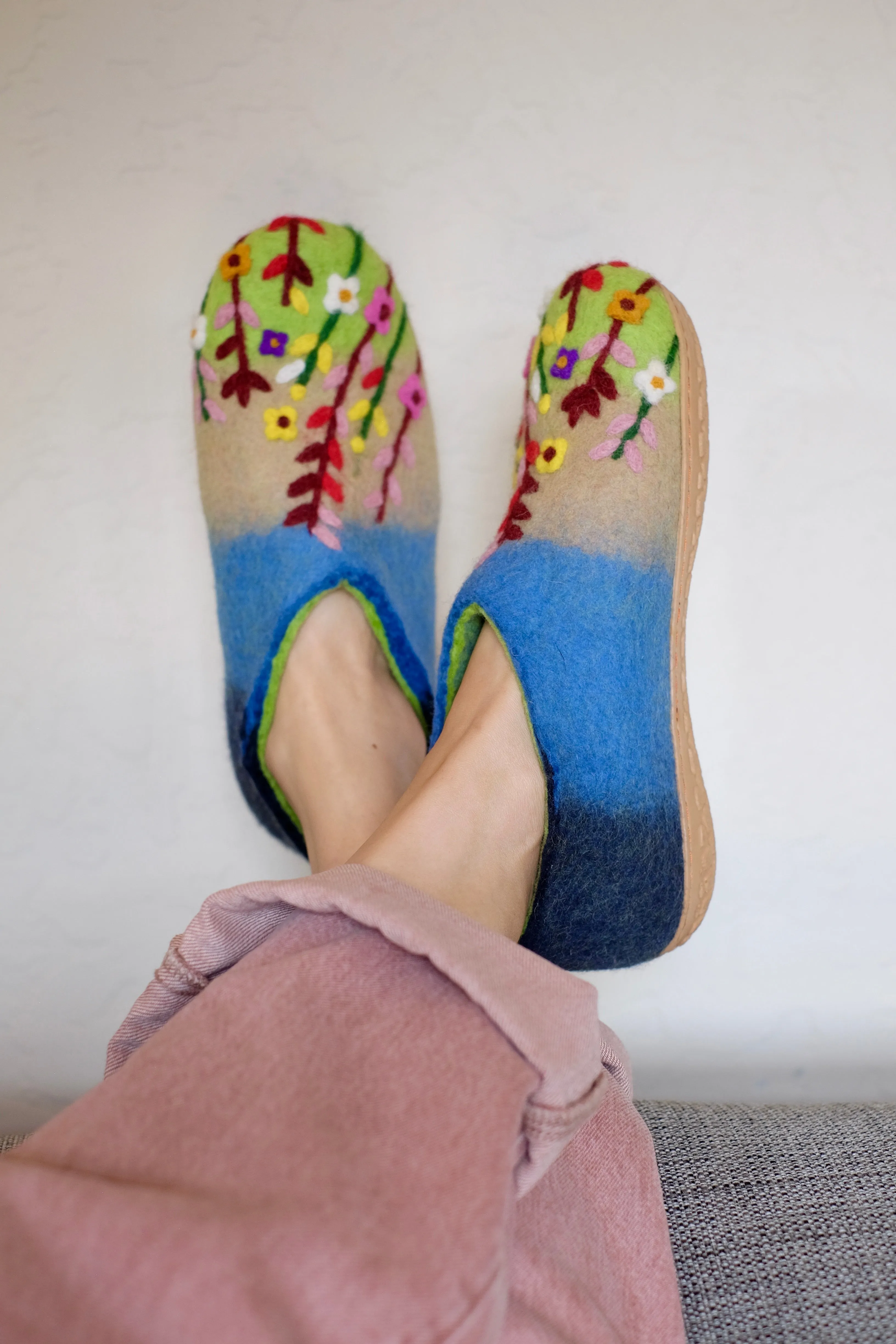 Good Slippers Wildflower Organic Merino Wool Slippers | Eco-Friendly Floral Design, Rubber or Leather Sole, Cozy Comfort Luxury Women Gift, Flower Garden