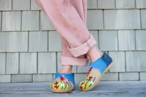 Wildflower Organic Merino Wool Slippers | Eco-Friendly Floral Design, Rubber or Leather Sole, Cozy Comfort Luxury Women Gift, Flower Garden Shrek House Slippers