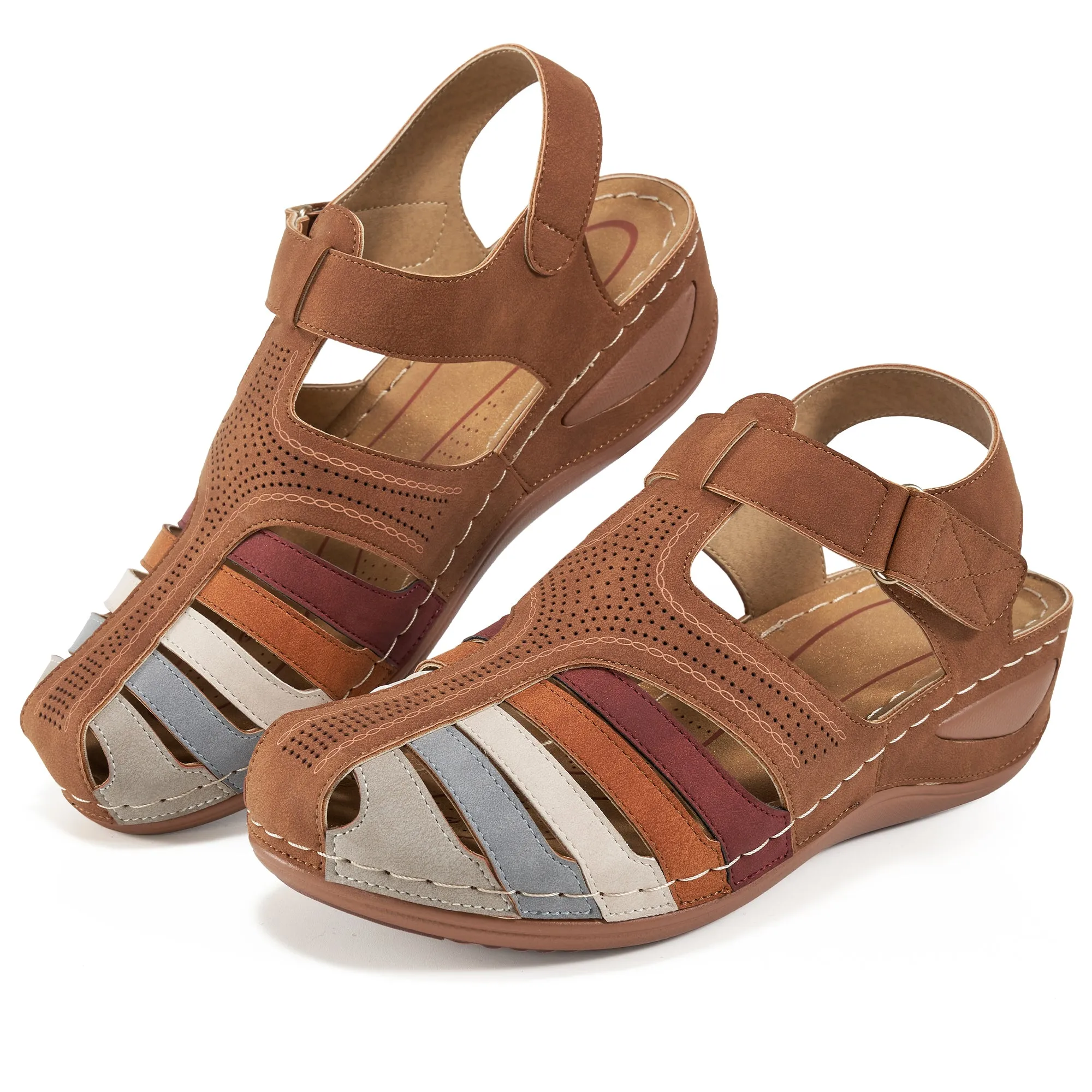 No.10Women's Summer Sandals Casual Bohemia Gladiator Wedge Shoes Comfortable Ankle Strap Outdoor Platform Sandals Japanese Wooden Sandals