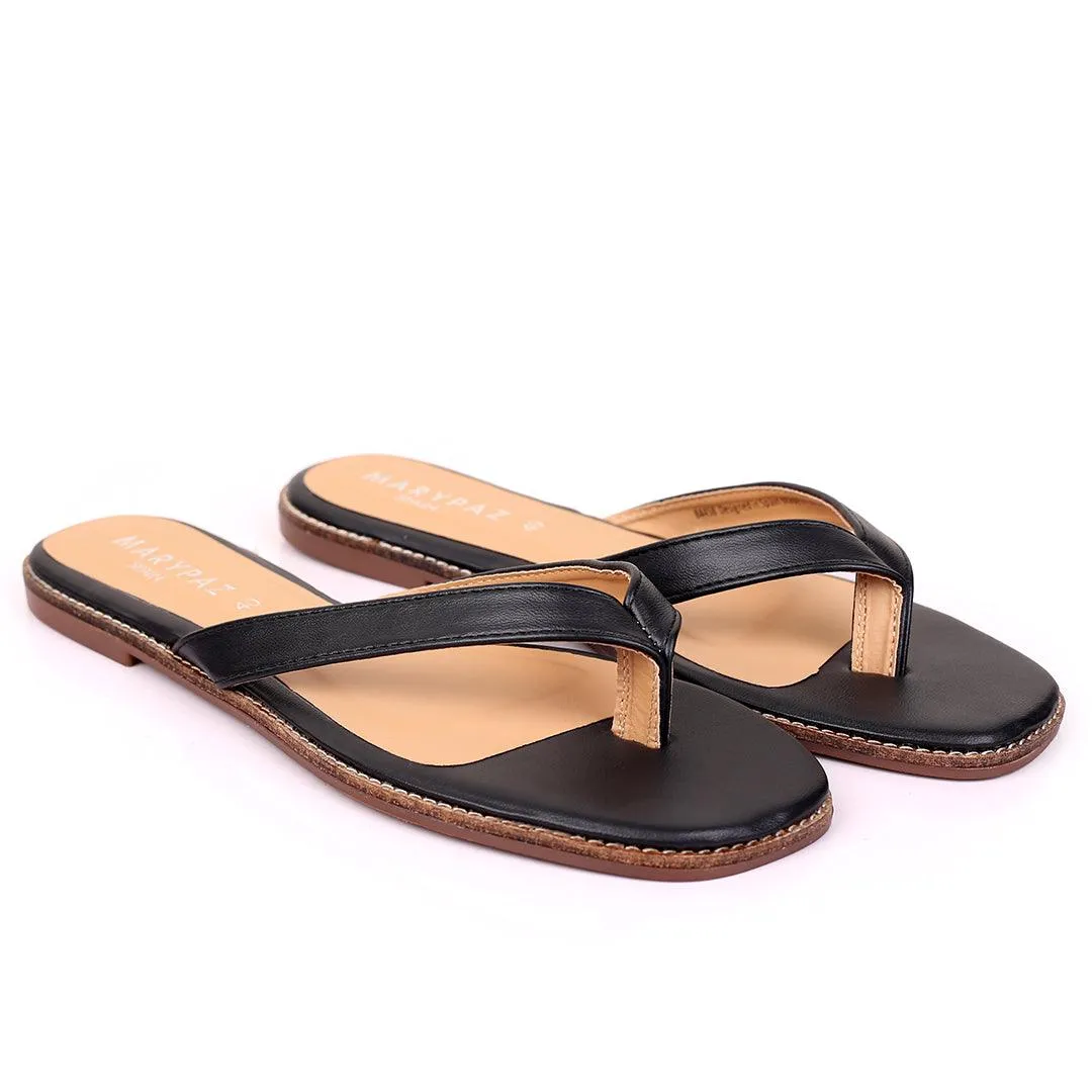 M.Paz Exquisite Designed Leather Slipper-Black Sherpa Slides