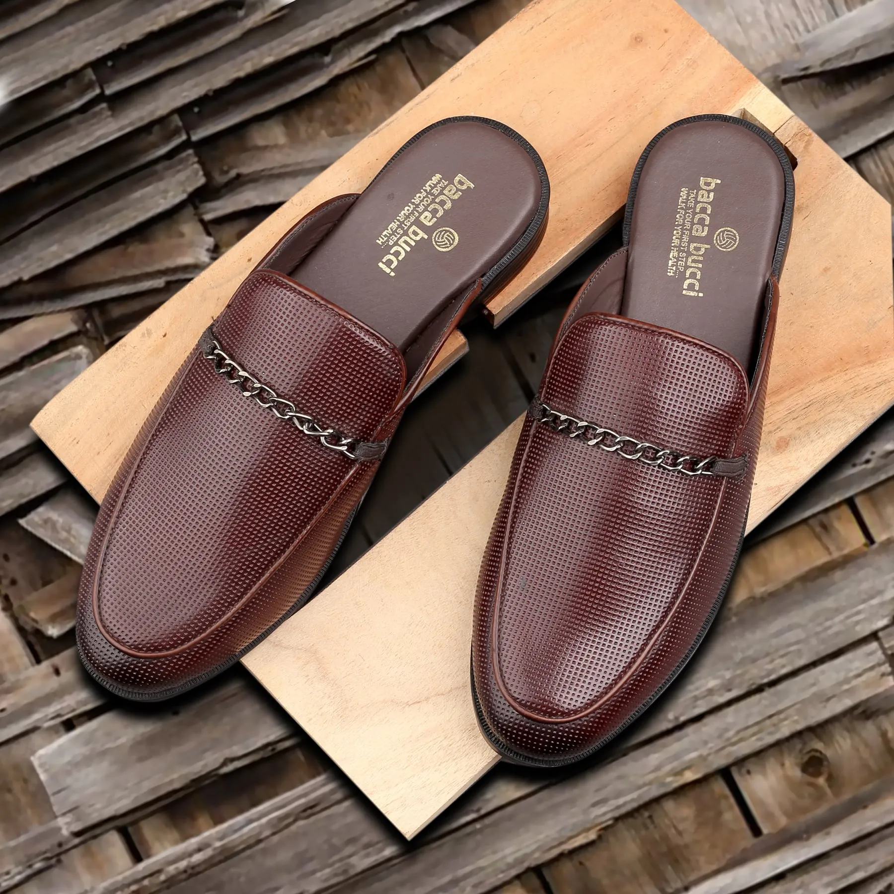 Bacca Bucci MOROCCO Mules Clogs Open back Loafers with Comfortable Memory Insoles Triangle Logo Loafers