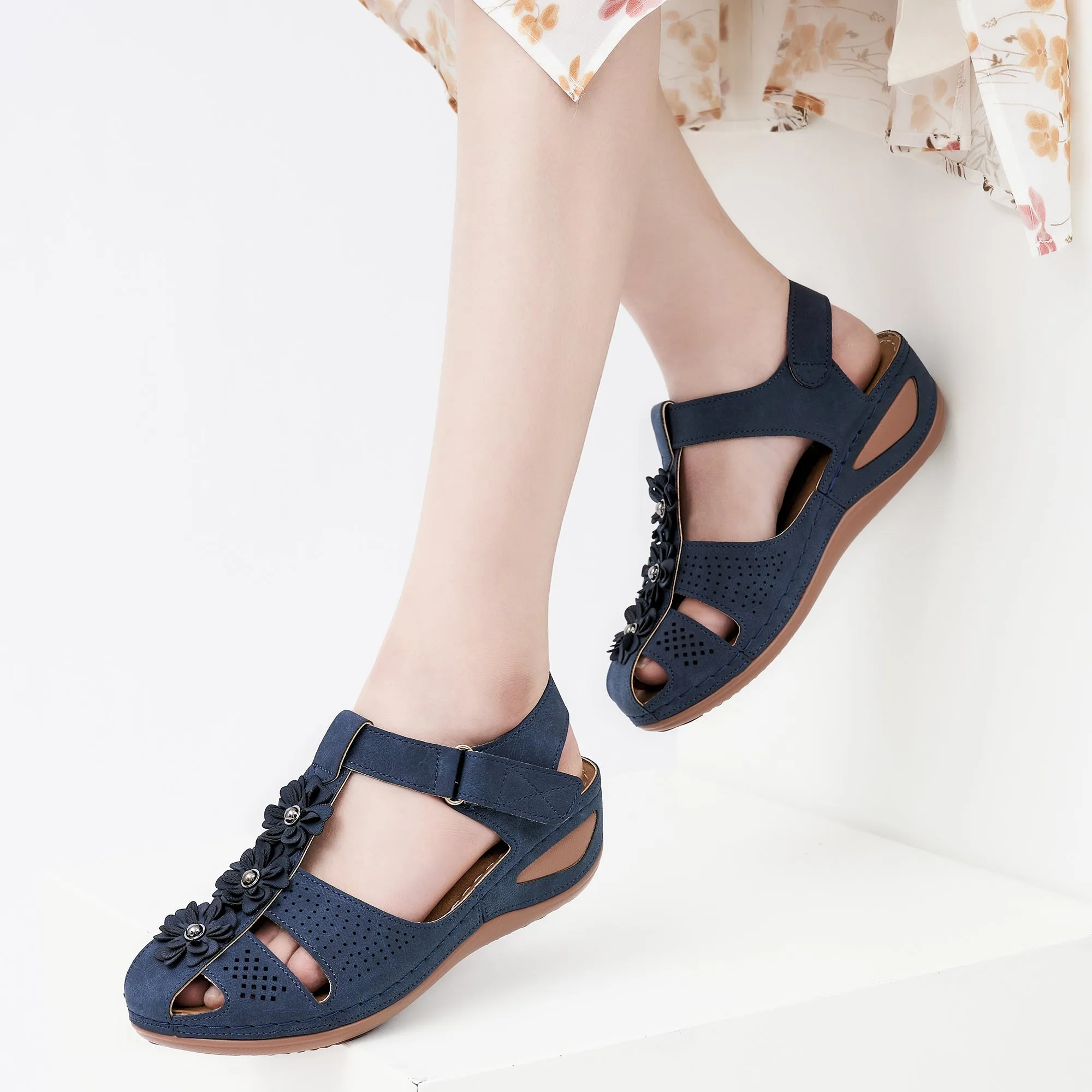 HARENCWomen's Summer Sandals Casual Bohemia Gladiator Wedge Shoes Comfortable Ankle Strap Outdoor Platform Sandals Altra Sandals