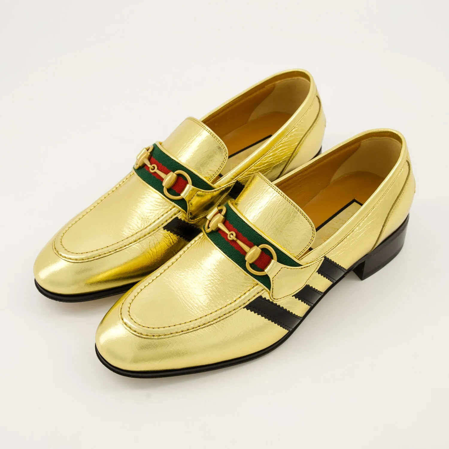 Adidas Good Shoes GUCCI X ADIDAS  Gold & Black Leather Quentin Snaffle Loafers