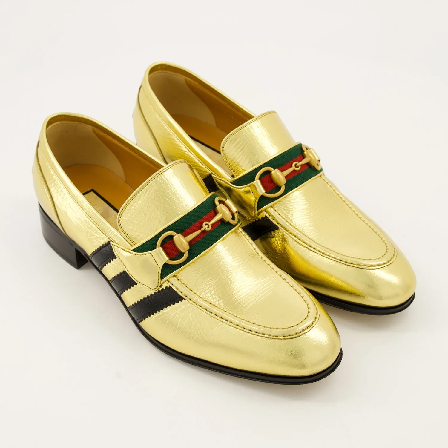 Adidas New Shoes Soccer GUCCI X ADIDAS  Gold & Black Leather Quentin Snaffle Loafers