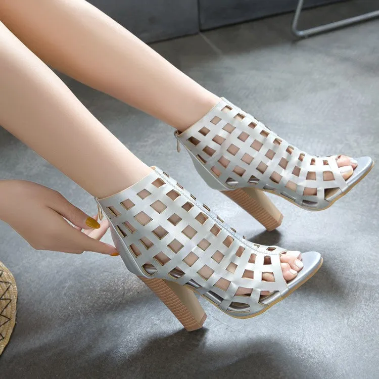 Women's Zip High Heel Gladiator Sandals Comfortable Kitten Heel Sandals