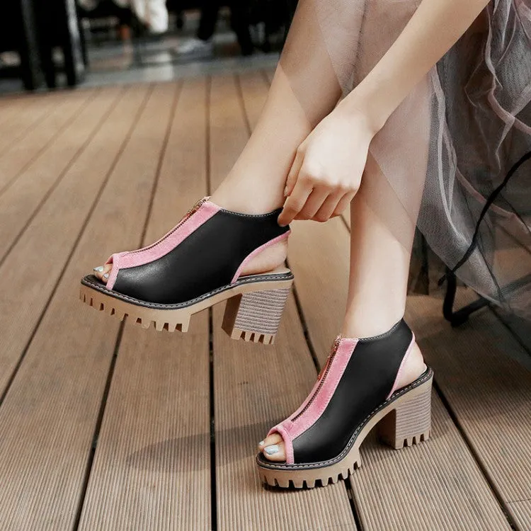 Orthopaedic Sandals Women's's Color Block Peep Toe Chunky Heel Platform Sandals