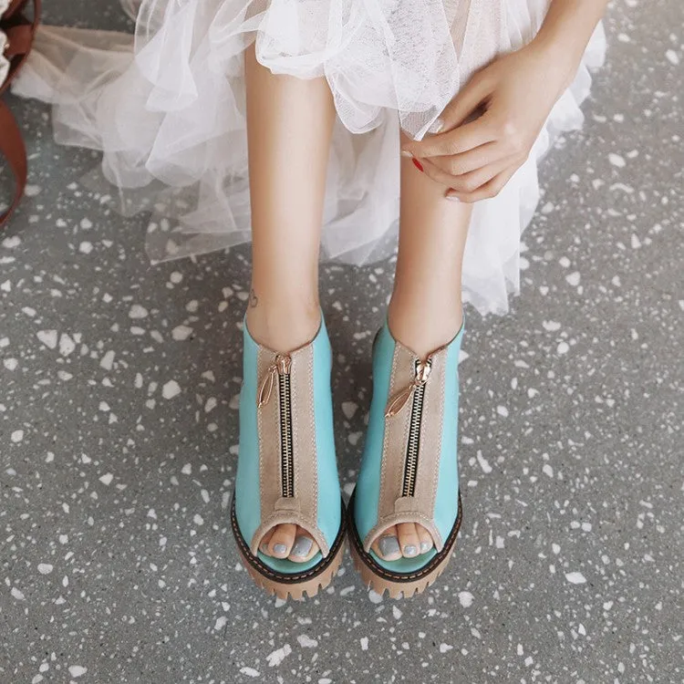 Women's's Color Block Peep Toe Chunky Heel Platform Sandals Sandals Montego Bay Photos