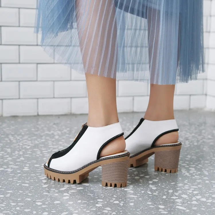 Women's's Color Block Peep Toe Chunky Heel Platform Sandals Sandals Dunn's River Jamaica